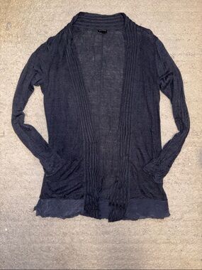 Club Monaco Navy Open-Front Ribbed Trim Cardigan